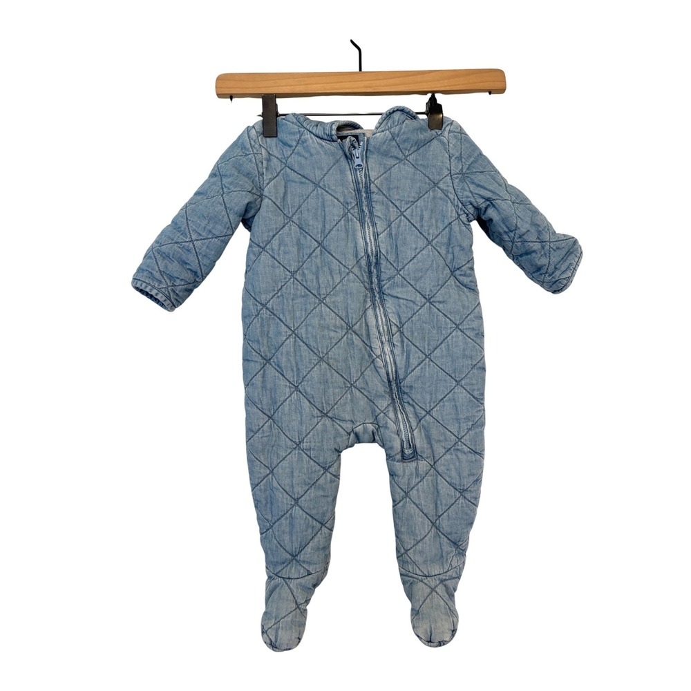 GAP Denim Quilted Snowsuit Bunting Suit Bear Ears Hood 6-12 Months‎